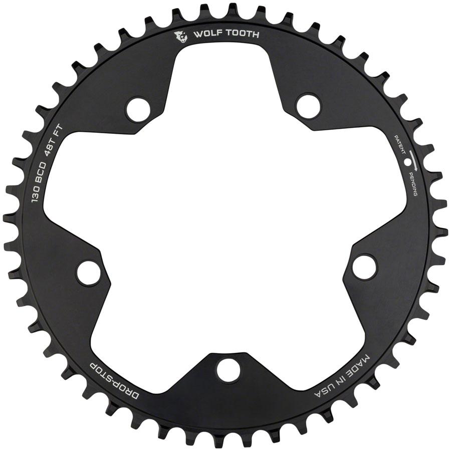 Wolf Tooth 130 BCD Road and Cyclocross Chainring - 48t, 130 BCD, 5-Bolt, Drop-Stop, 10/11/12-Speed Eagle and Flattop Compatible, Black